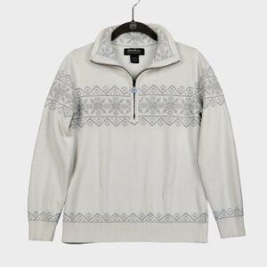 Eddie Bauer Scandinavian Nordic Print Sweater Cotton White Gray Size M